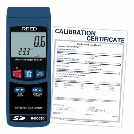 Reed Instruments REED R4500SD Data Logging Hot Wire Thermo-Anemometer, includes ISO Certificate R4500SD-NIST